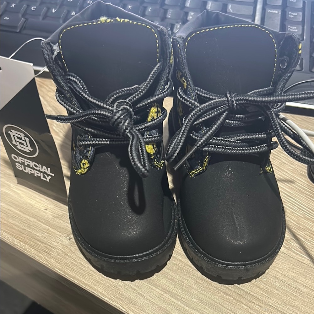 Black and Yellow Ankle-High Lace-Up Boots